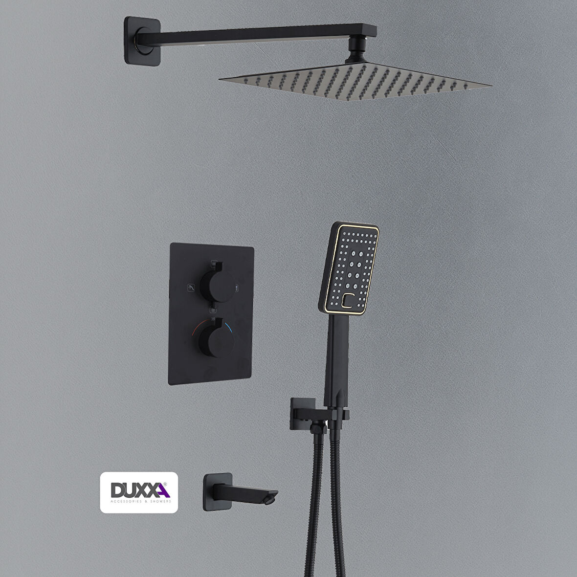 Duxxa Pera Kare Termostatik Ankastre Duş Seti Siyah D.052.MS