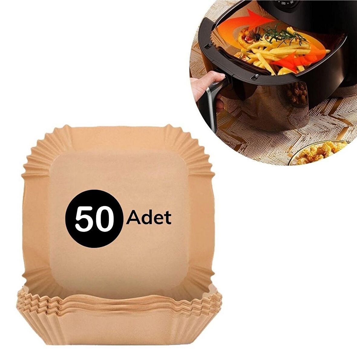 BUFFER® 50 Adet Air Fryer Pişirme Kağıdı Tek Kullanımlık Hava Fritöz Yağ Geçirmez Pişirme Kağıdı