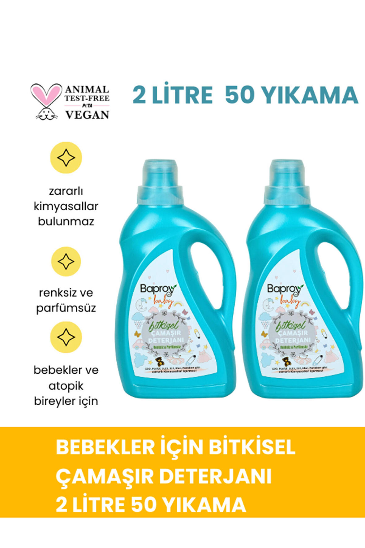 Baby 2 lt Bebekler İçin Bitkisel Çamaşır Deterjanı 50 Yıkama