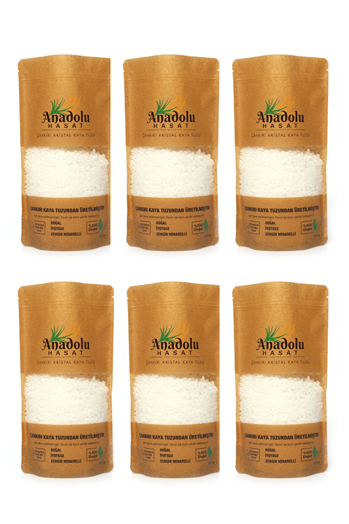 6 Paket- Çankırı Granül (Kalın) Kristal Kaya Tuzu 1Kg -Turşuluk
