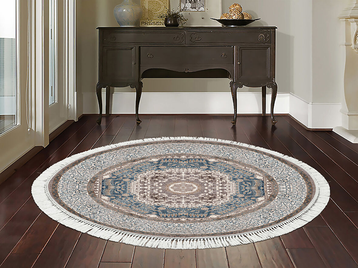 Dekoreko İnci Halı Dijital Saçaklı Yuvarlak 2051 Desen 1