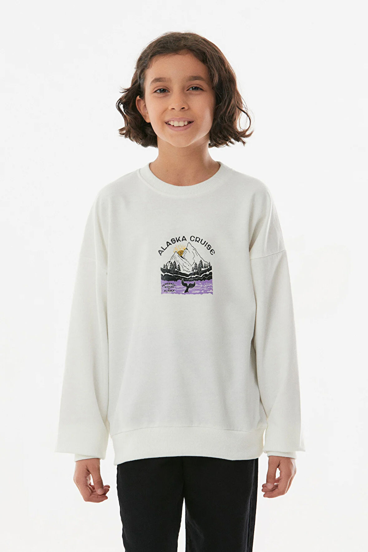 Baskılı Bisiklet Yaka Kız Çocuk Sweatshirt