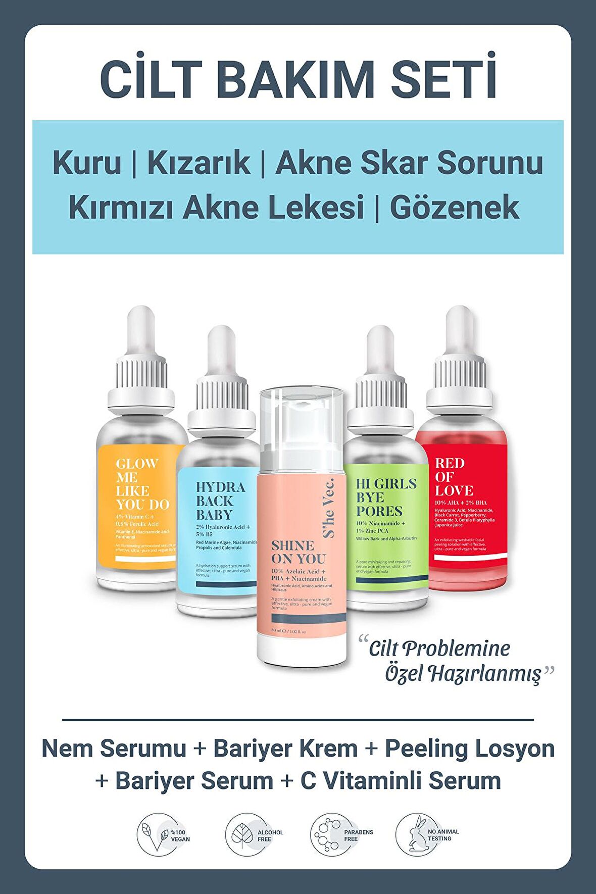 KURU | KIZARIK | GÖZENEK | KIRMIZI AKNE LEKES | AKNE SKAR SORUNU SET-115 