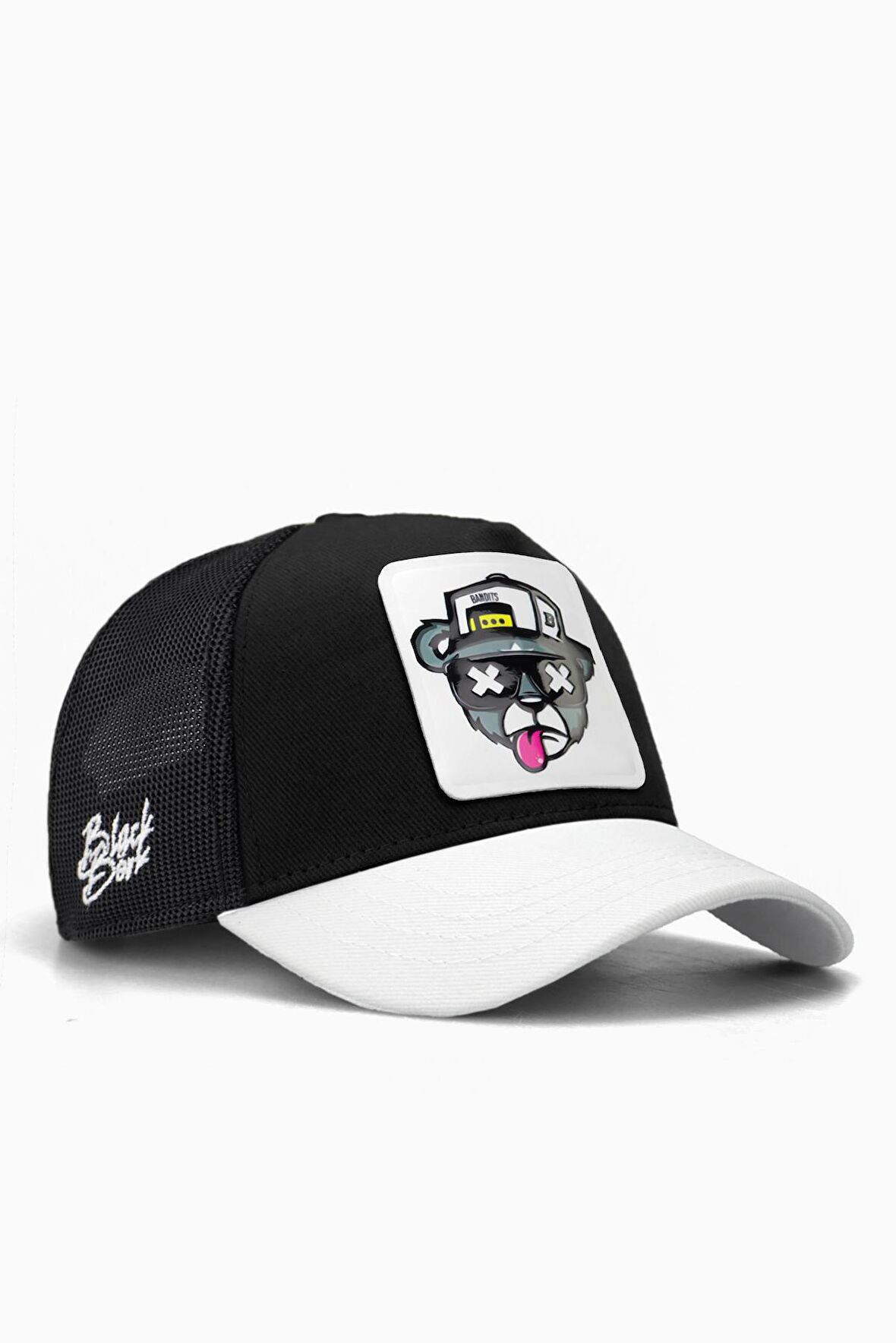 BlackBörk V1 Trucker Hip Hop Kids Ayı - 15 Kod Logolu Unisex Beyaz Siperli - Siyah Çocuk Hip Hop Şapka (Cap)