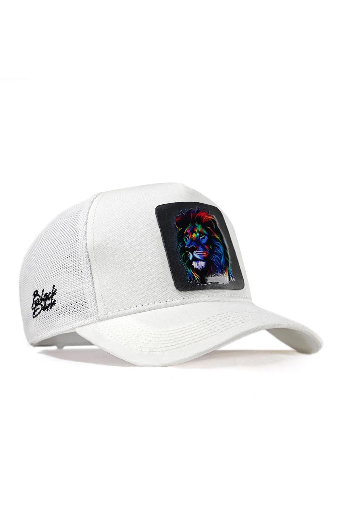 BlackBörk V1 Trucker Renkli Aslan - 15 Kod Logolu Unisex Beyaz Şapka (Cap)