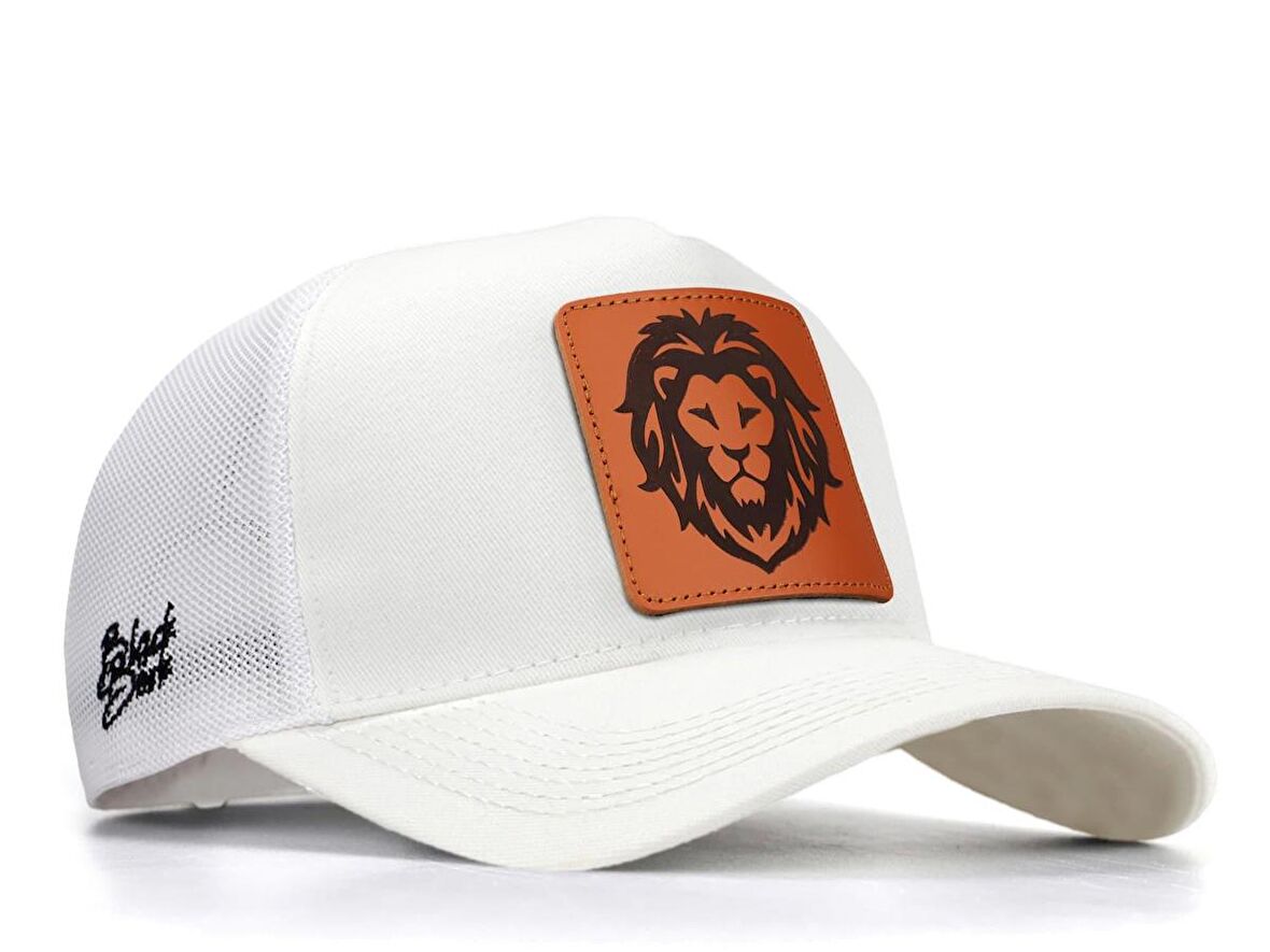 BlackBörk V1 Trucker Aslan - 14 Kod Logolu Unisex Beyaz Şapka (Cap)
