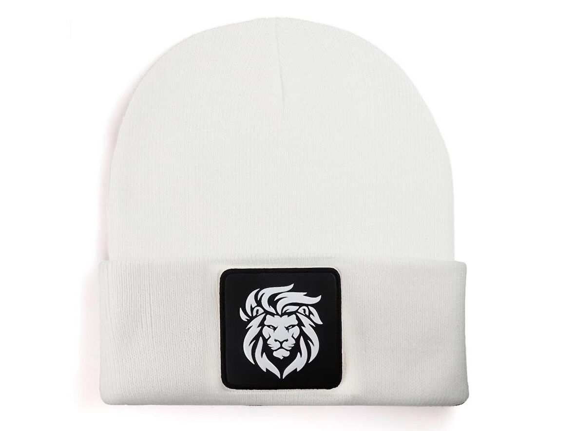 BlackBörk V1 Akrilik Aslan - 9 Kod Logolu Unisex Beyaz Bere (Beanie)