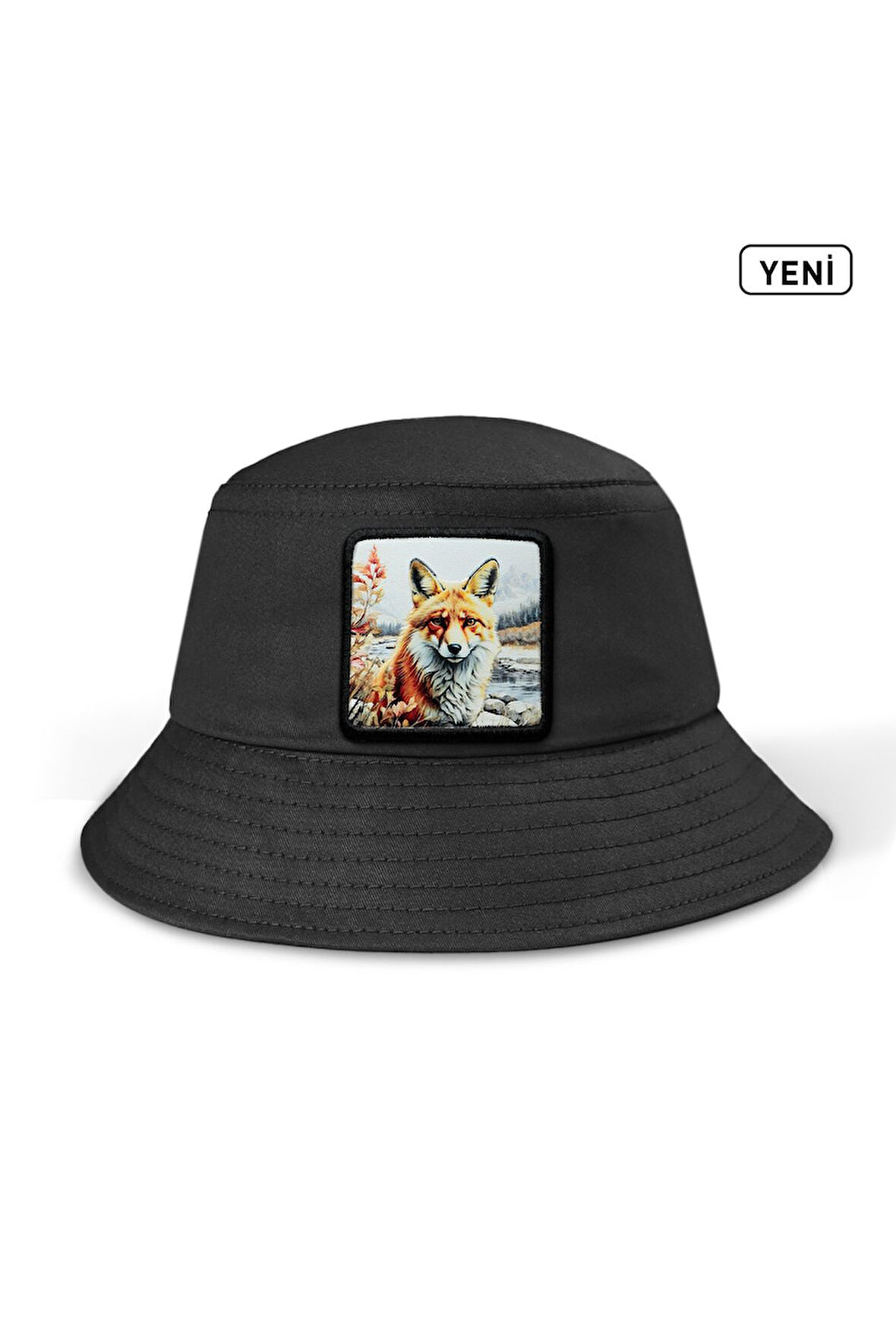 Bucket Tilki Logolu Siyah Şapka
