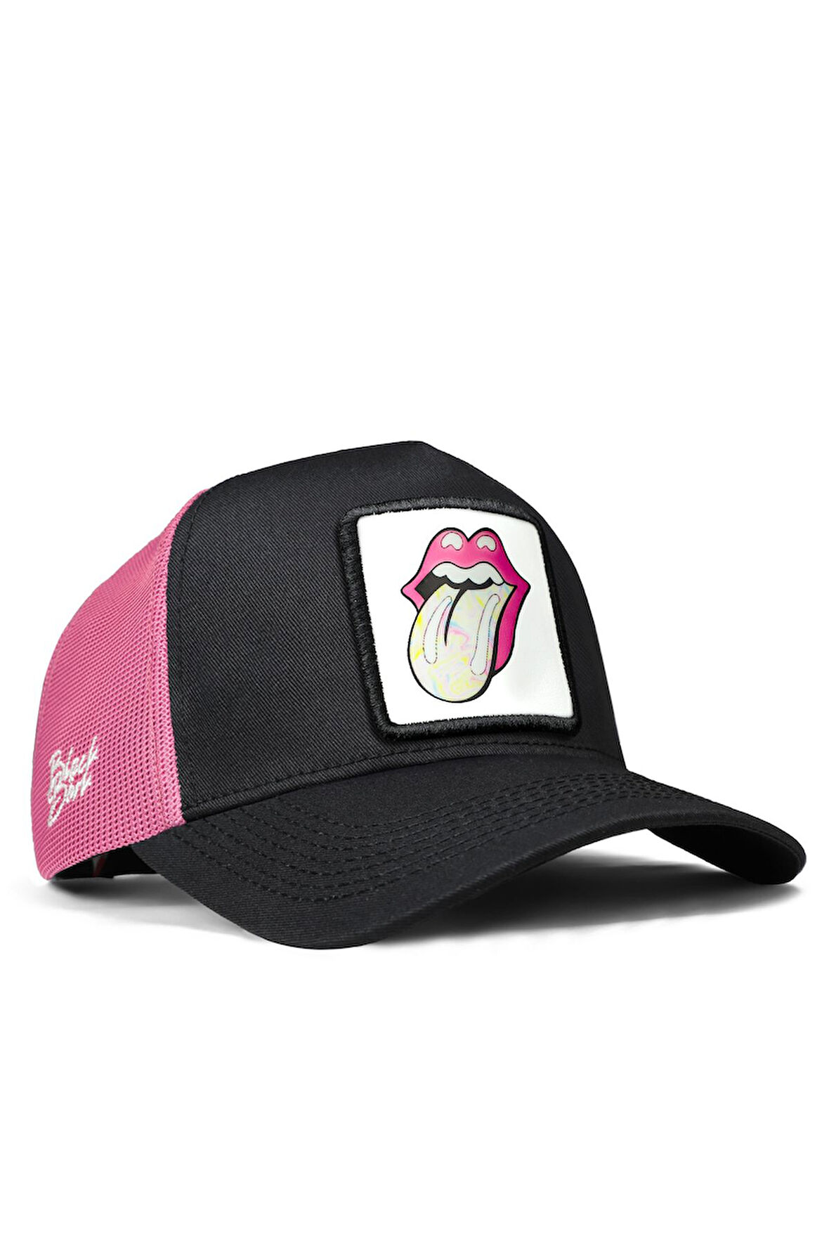 Dudak Logolu Siyah-Pembe Trucker Şapka