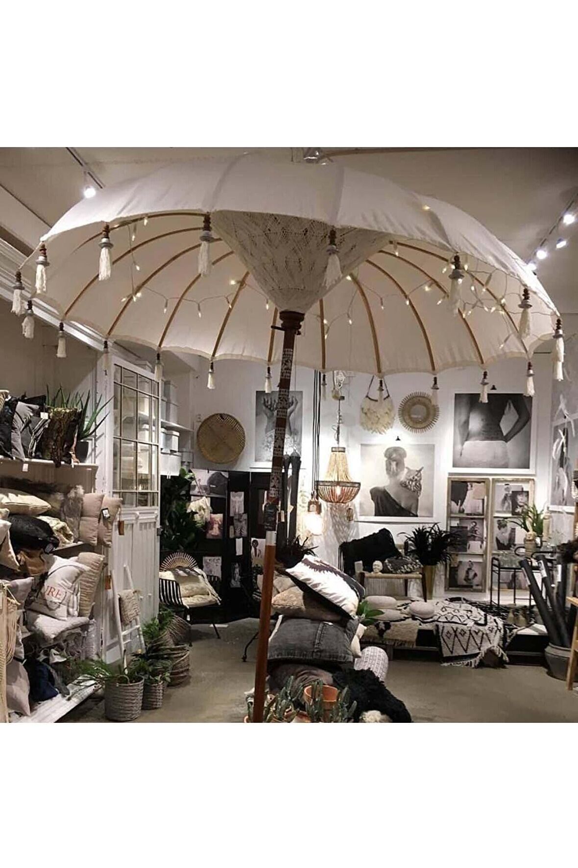 Prodiva Ahşap Ayaklı Dekoratif Bali Şemsiyesi 200 cm- Beyaz