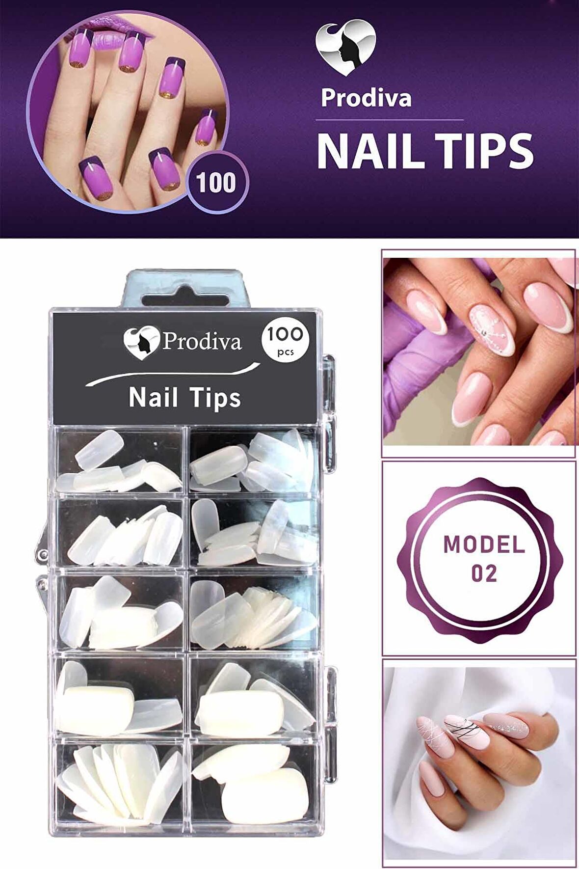 Prodiva 100'lü Kutulu Takma Tırnak - Nail Tips 2 No