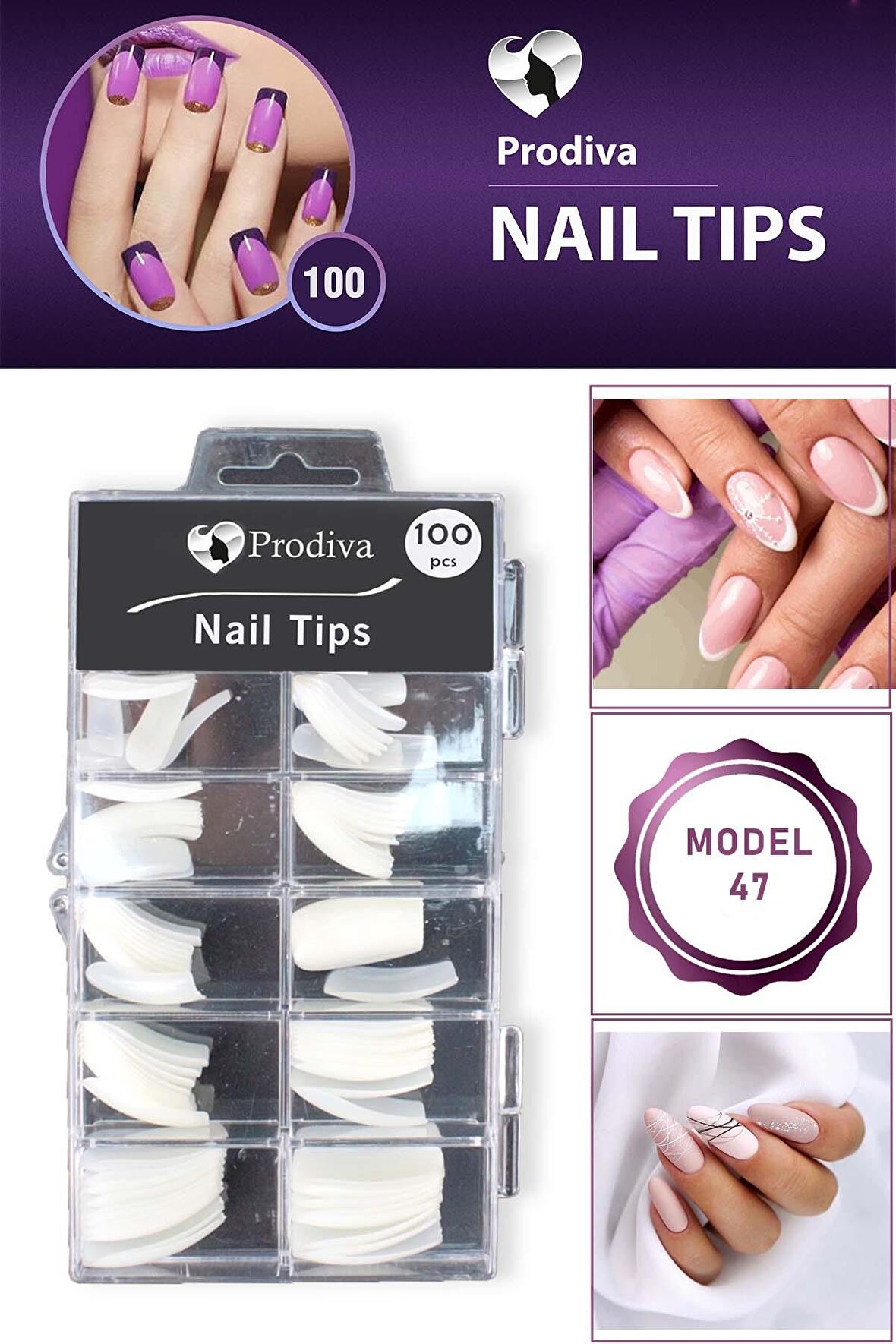 Prodiva 100'lü Kutulu Takma Tırnak - Nail Tips 47 No