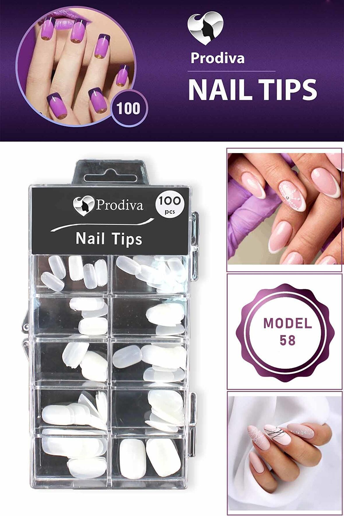 Prodiva 100'lü Kutulu Takma Tırnak - Nail Tips 58 No