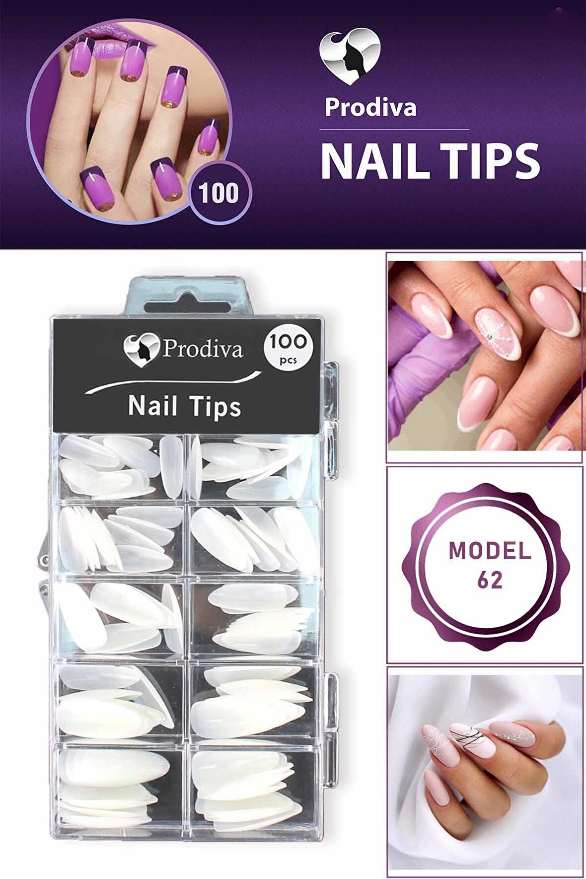 Prodiva 100'lü Kutulu Takma Tırnak - Nail Tips 62 No