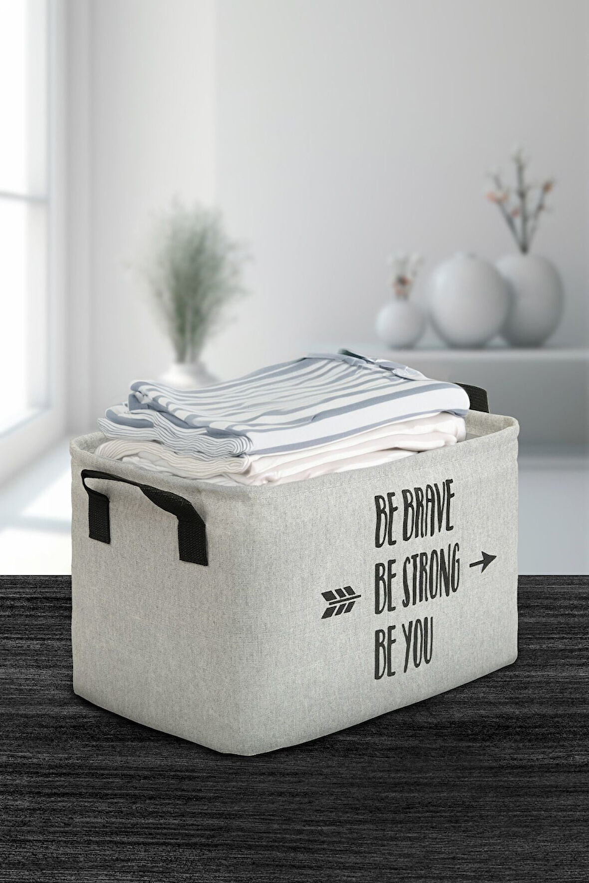 Be You Gri Dolap İçi Çamaşır Çocuk Odası Oyuncak Düzenleyici Katlanır Saklama Sepeti  37x27x25