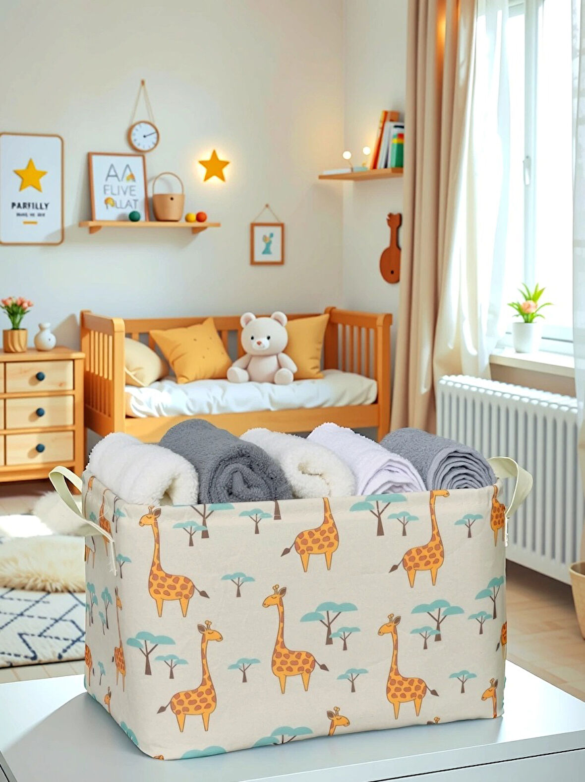 Giraffe 2 Desenli Çok Amaçlı Dolap Içi Düzenleyici Dekoratif Dikdörtgen Düzenleyici Sepet 30 x 22 x 18