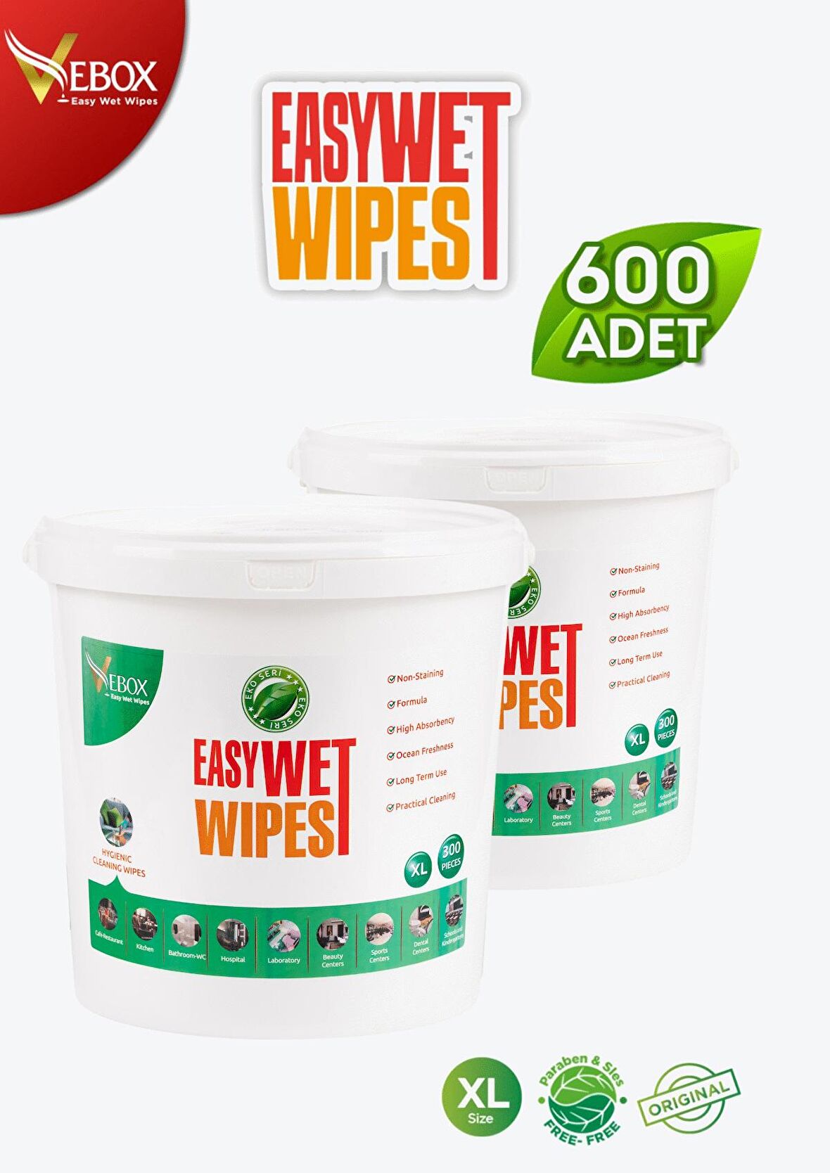 Vebox Easy Wet Wipes Kova Islak Mendil - Yüzey Temizleme Havlusu Eko 2'li 600 Yaprak