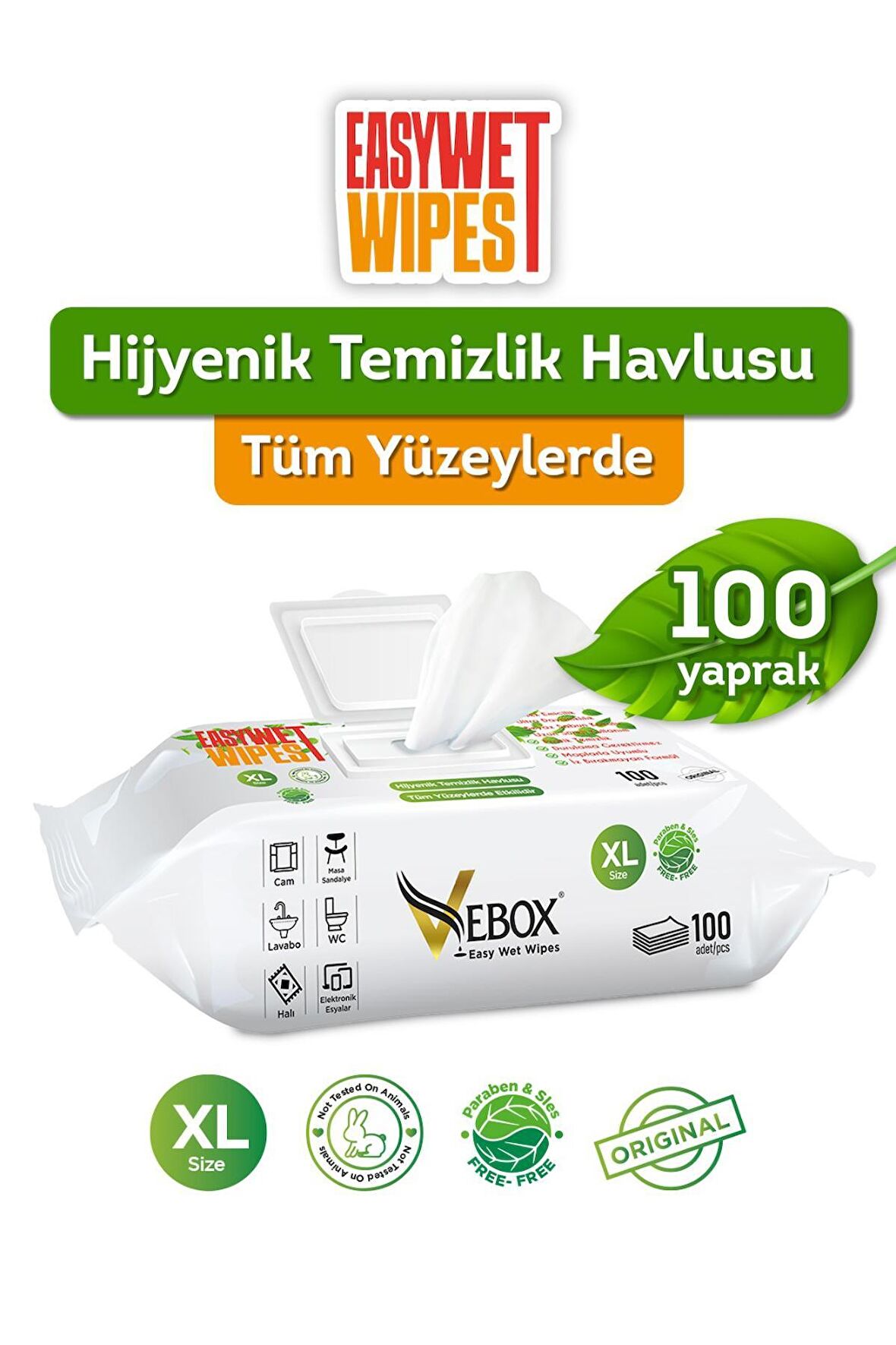 Vebox Easy Wet Wipes Yüzey Temizleme Havlusu 100 Yaprak