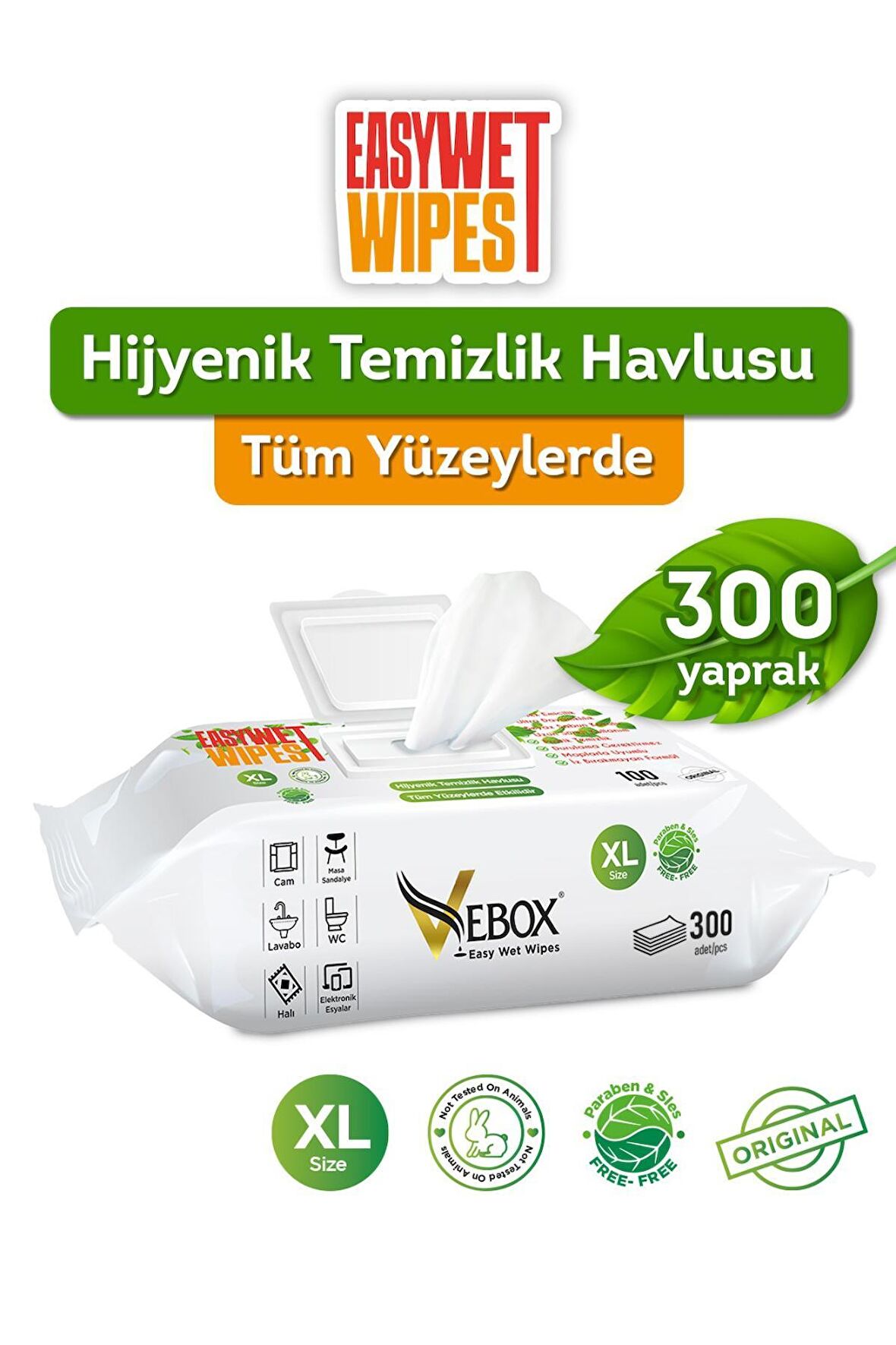 Vebox Easy Wet Wipes Yüzey Temizleme Havlusu 300 Yaprak