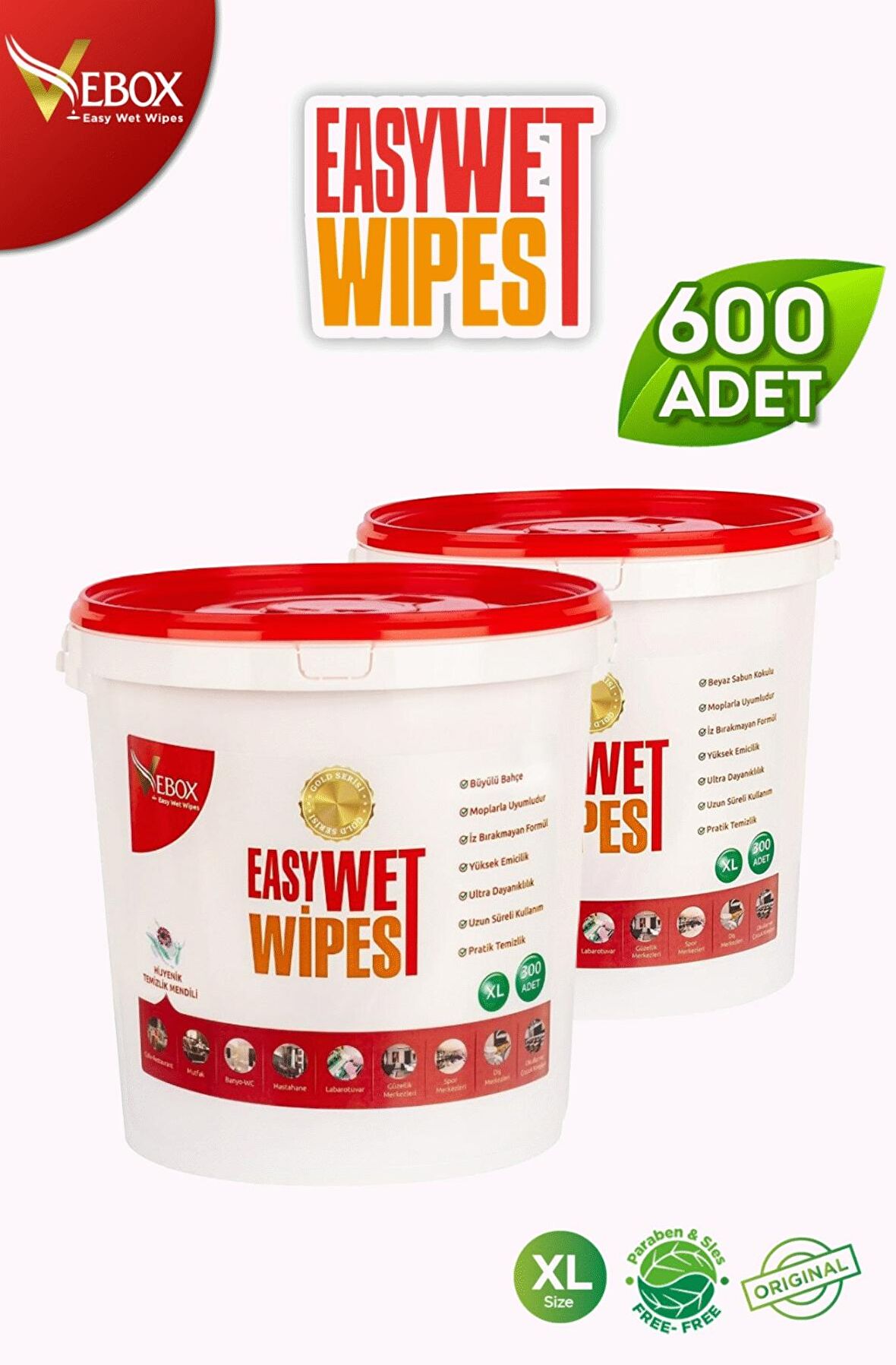 Vebox Easy Wet Wipes Kova Islak Mendil - Yüzey Temizleme Havlusu Büyülü Bahçe Kokulu Gold 2'li 600 Yaprak