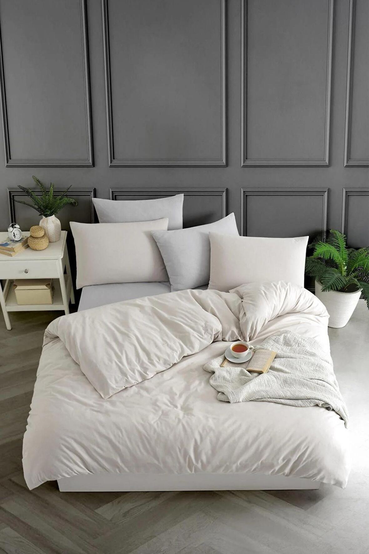 Tabu Home İpliği Boyalı Bej Çarşafı Lastikli Tek Kişilik Nevresim Takımı