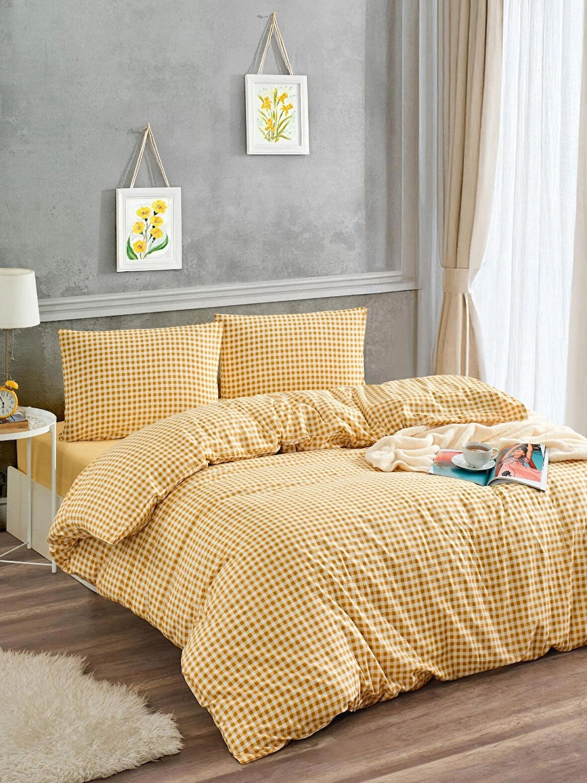  Tabu Home Ranforce Sarı Çift Kişilik Nevresim Takımı