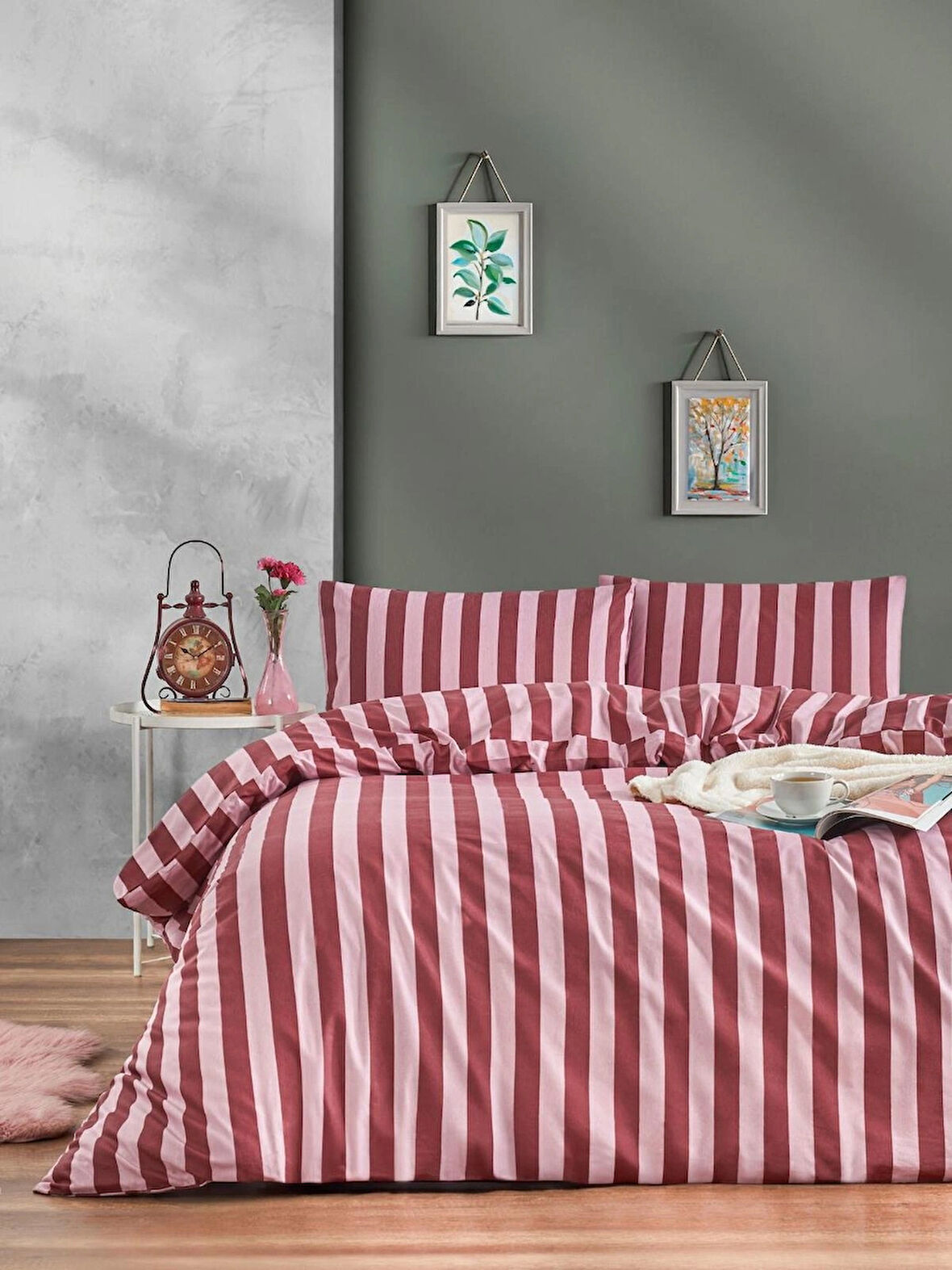   Tabu Home Ranforce Bordo Tek Kişilik Nevresim Seti