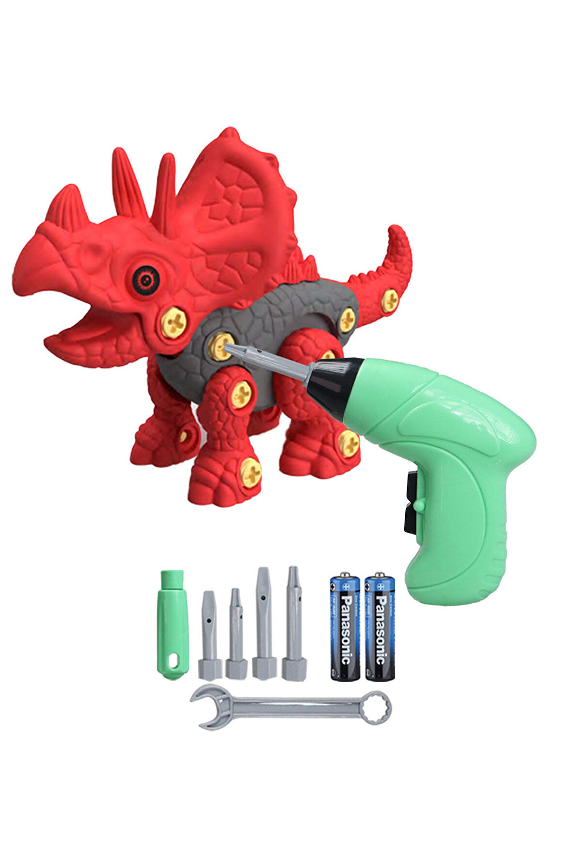 Eğitici Sök Tak Oyuncak Pilli Matkaplı Dinozor Triceratops Vidalama Oyun Seti