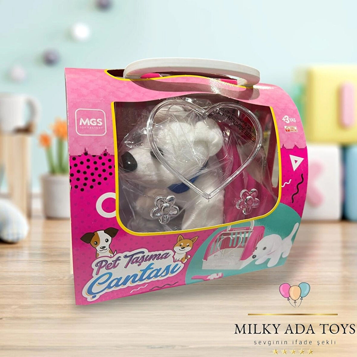 MGS PET TAŞIMA ÇANTASI ve SEVİMLİ PELUŞ KÖPEK
