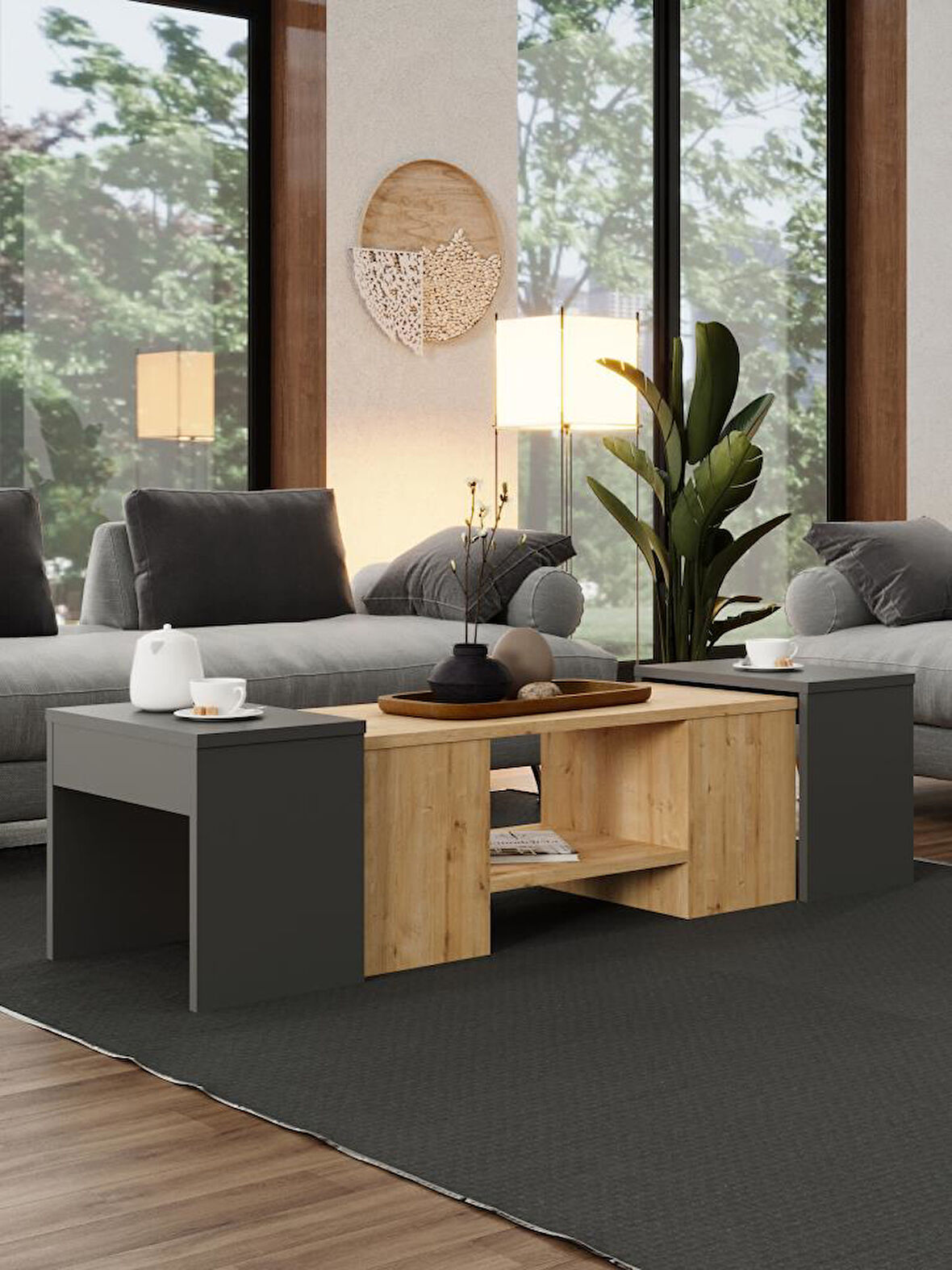 Ople Zigonlu Orta Sehpa Safir Meşe Antrasit