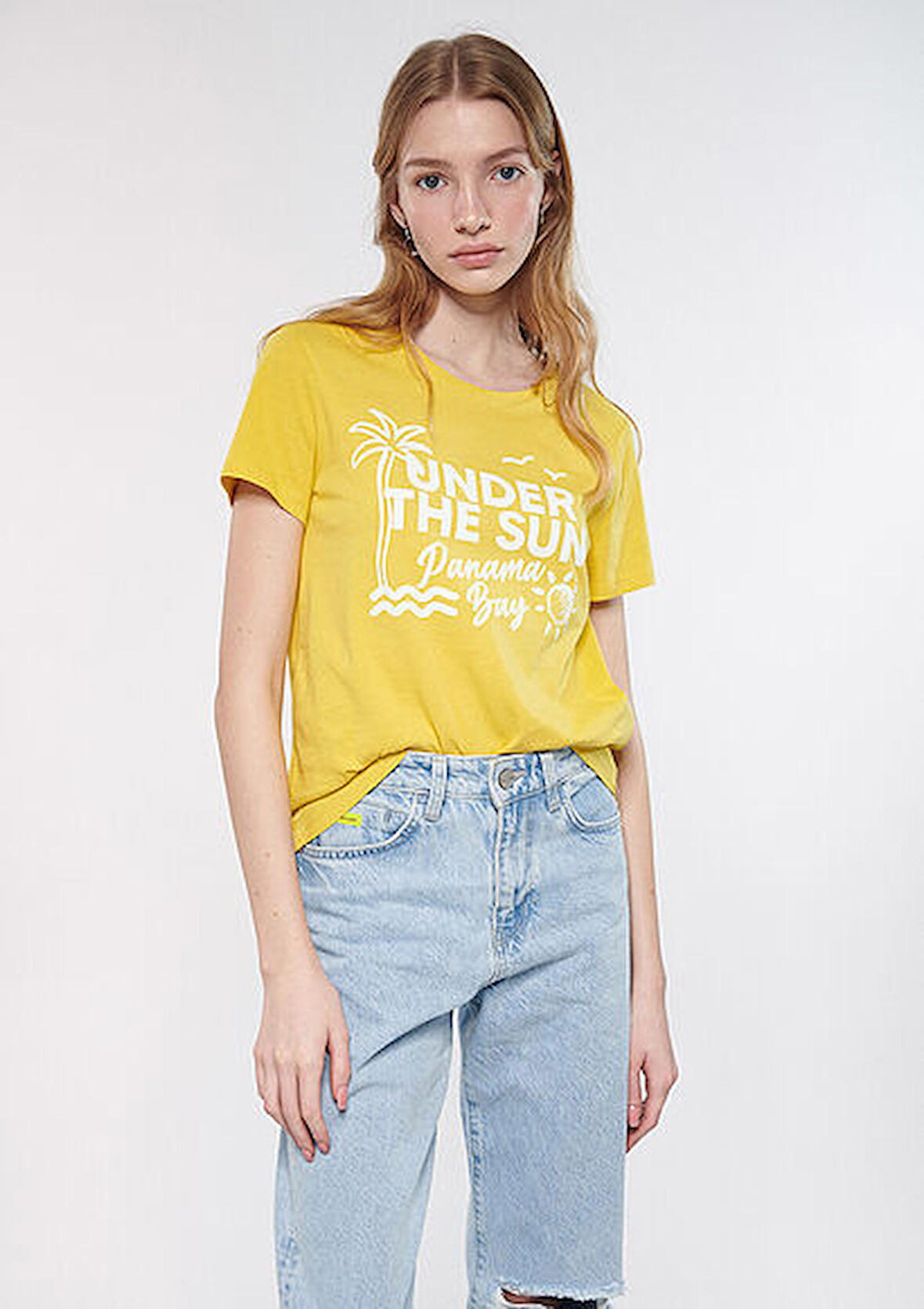 M1610374-71442 0 Mavi Kadın T-shirt Kirli Sarı