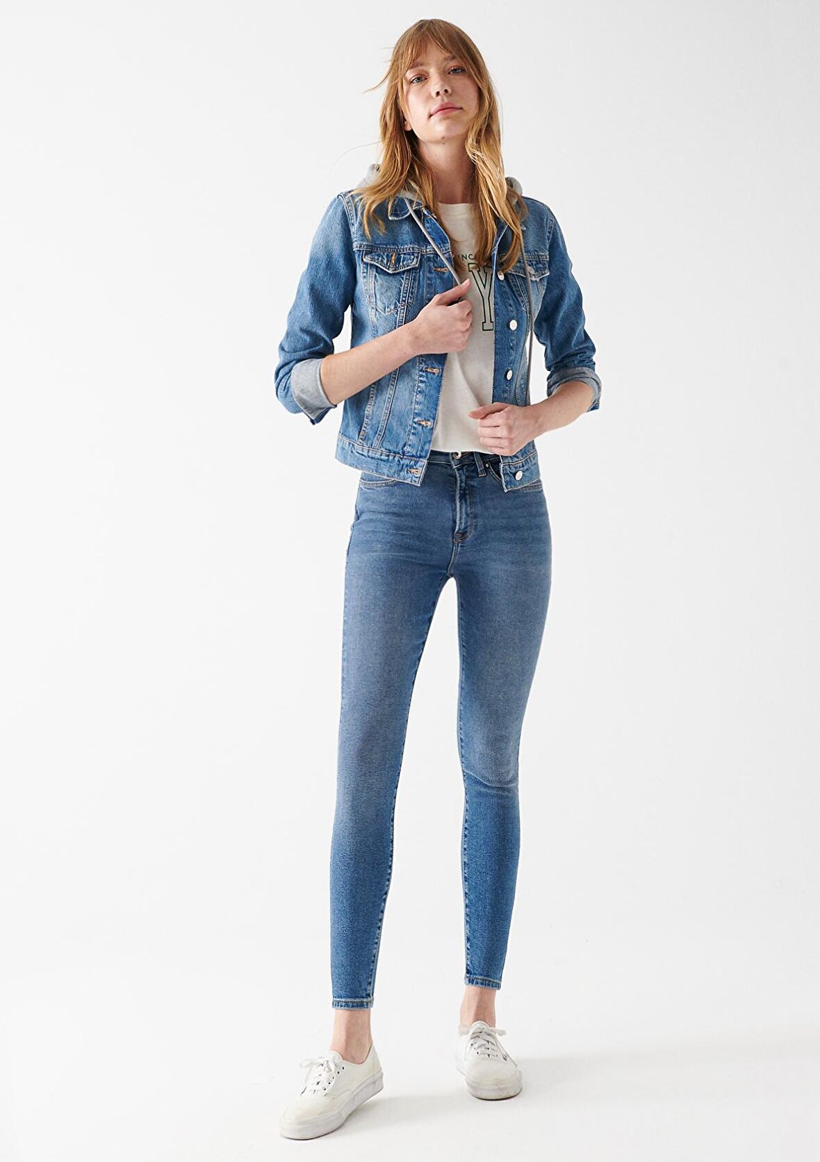 Serenay Mavi Zımparalı Gold Shape Jean Pantolon 100980-82194