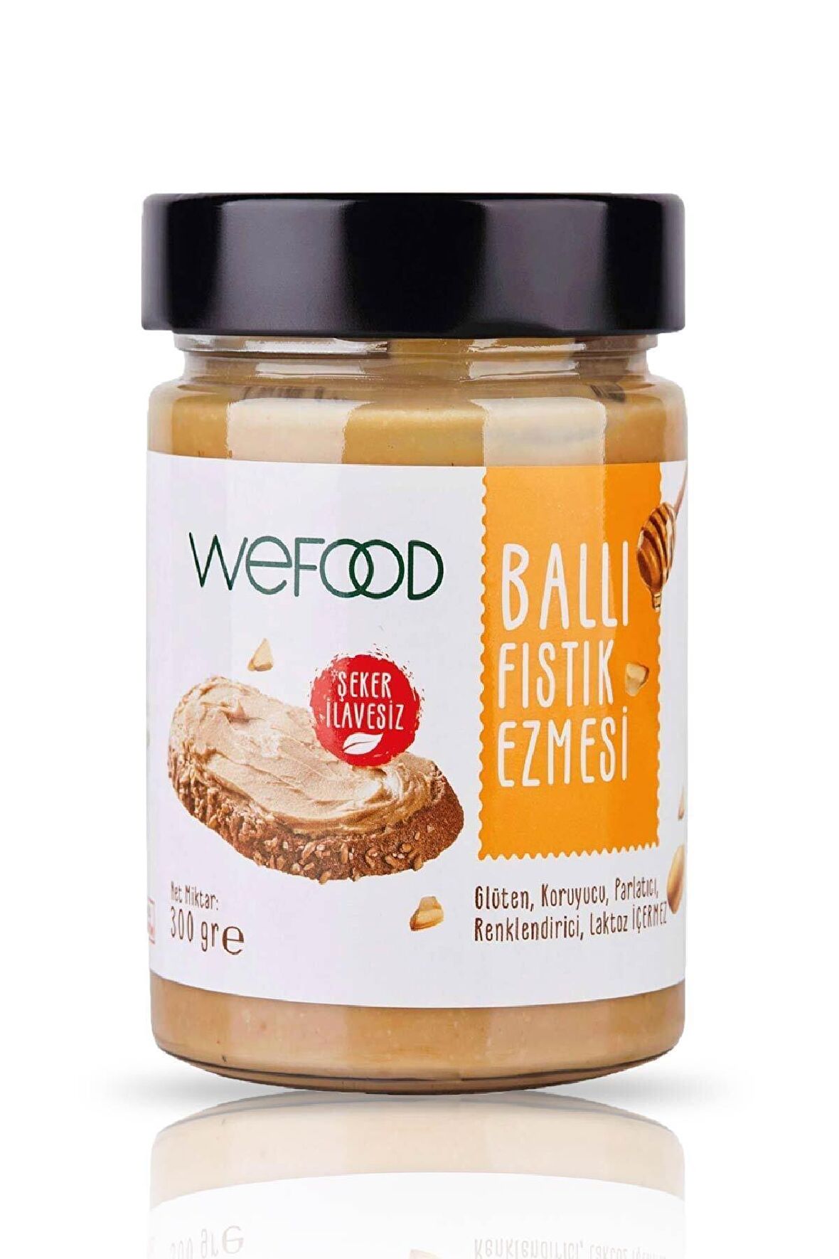 Wefood Şekersiz Ham Ballı Fıstık Ezmesi 300 gr (Fıstık Parçacıklı) 3'lü