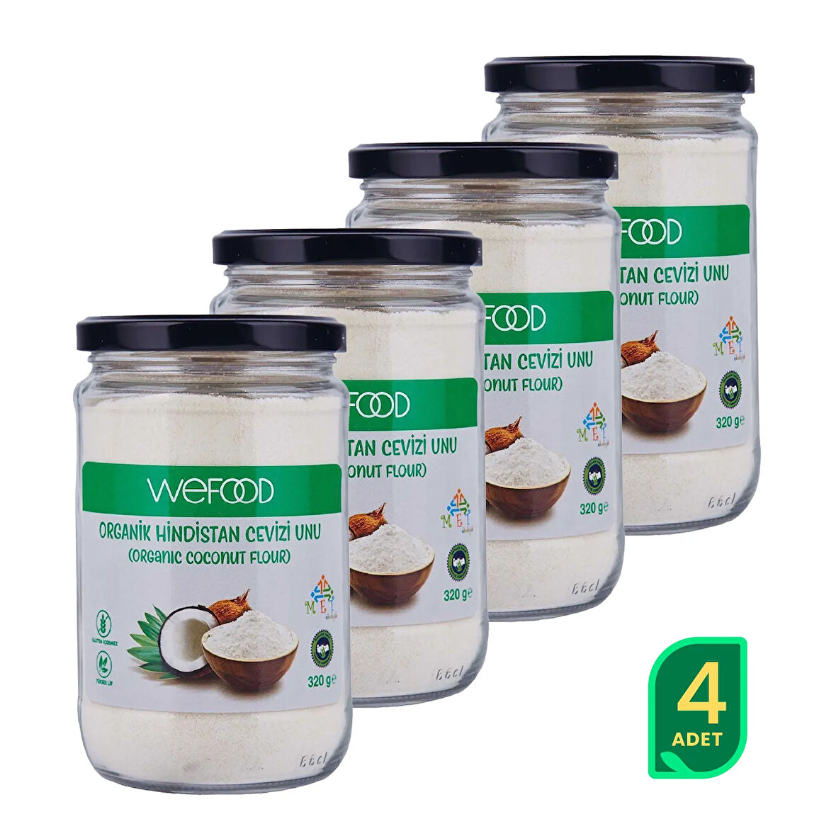 Wefood Organik Hindistan Cevizi Unu 320 gr 4'lü