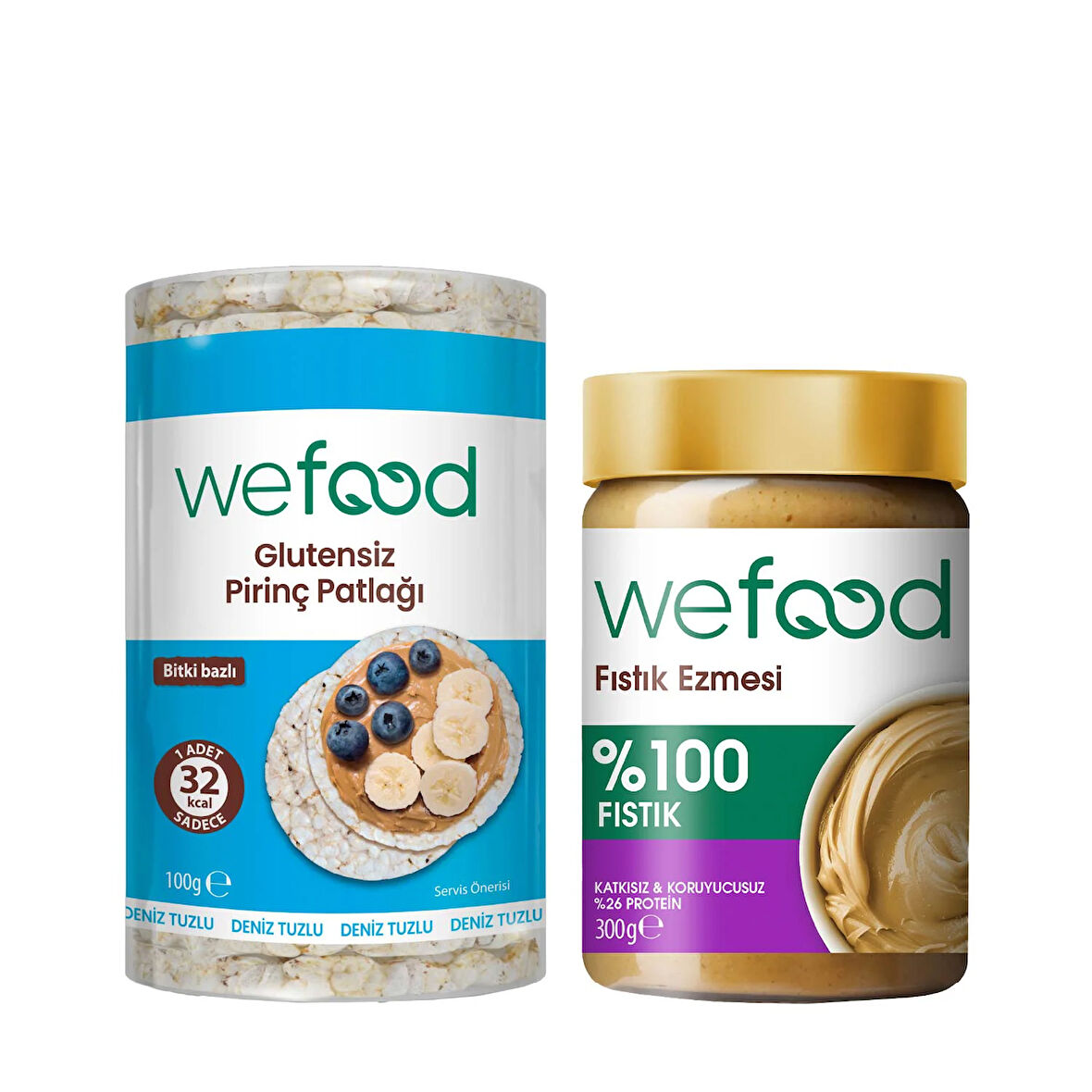 Wefood Keçiboynuzlu & Chialı Fıstık Ezmesi 300 g + Wefood Glutensiz Pirinç Patlağı 100 gr 