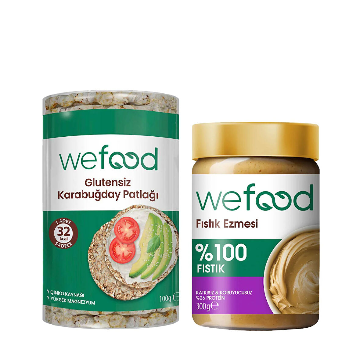  Wefood Şekersiz Sade %100 Fıstık Ezmesi 300 gr + Wefood Karabuğday Patlağı 100 gr 