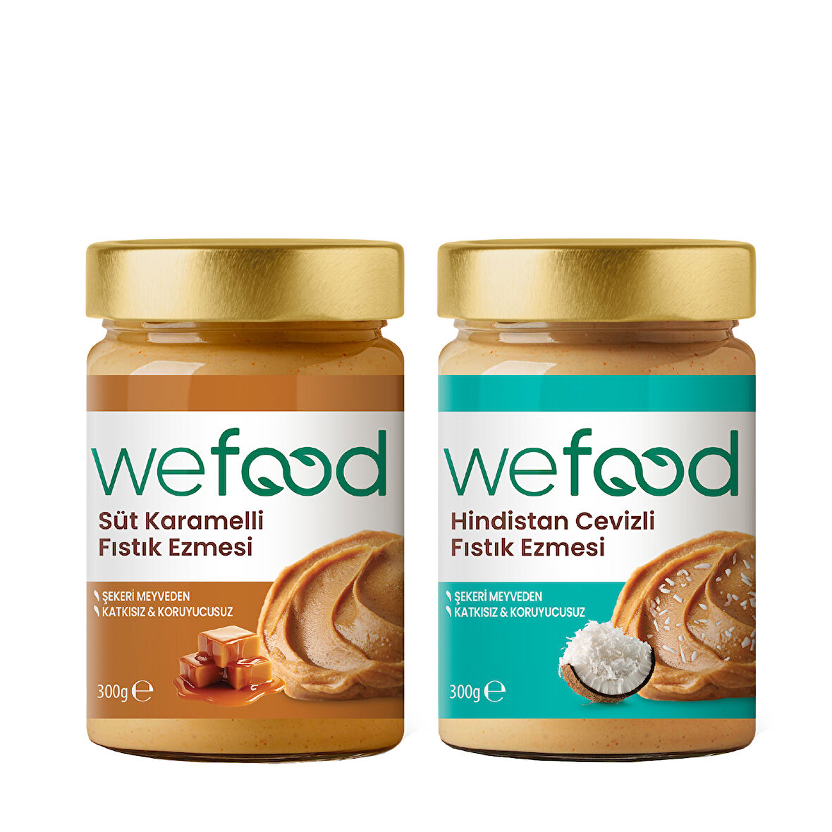 Wefood Süt Karamelli Fıstık Ezmesi 300 gr + Wefood Hindistan Cevizli Fıstık Ezmesi 300 gr