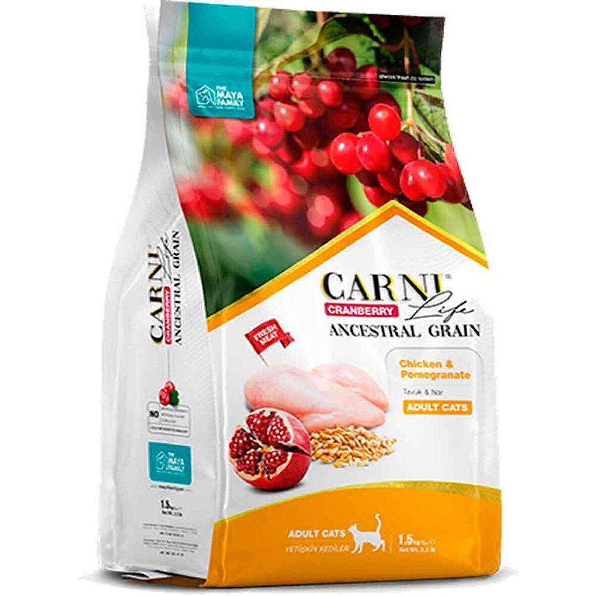 Carni Life Tavuk Nar ve Kızılcıklı Yetişkin Kedi Maması 1,5 Kg