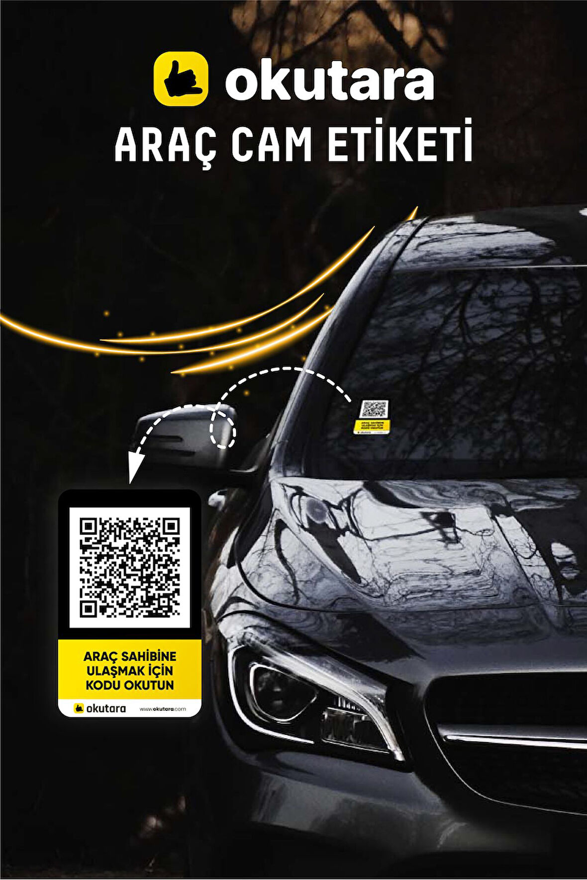 Okutara Araç Cam Etiketi Numaratör (QR KİMLİK) - Ömür Boyu Lisans