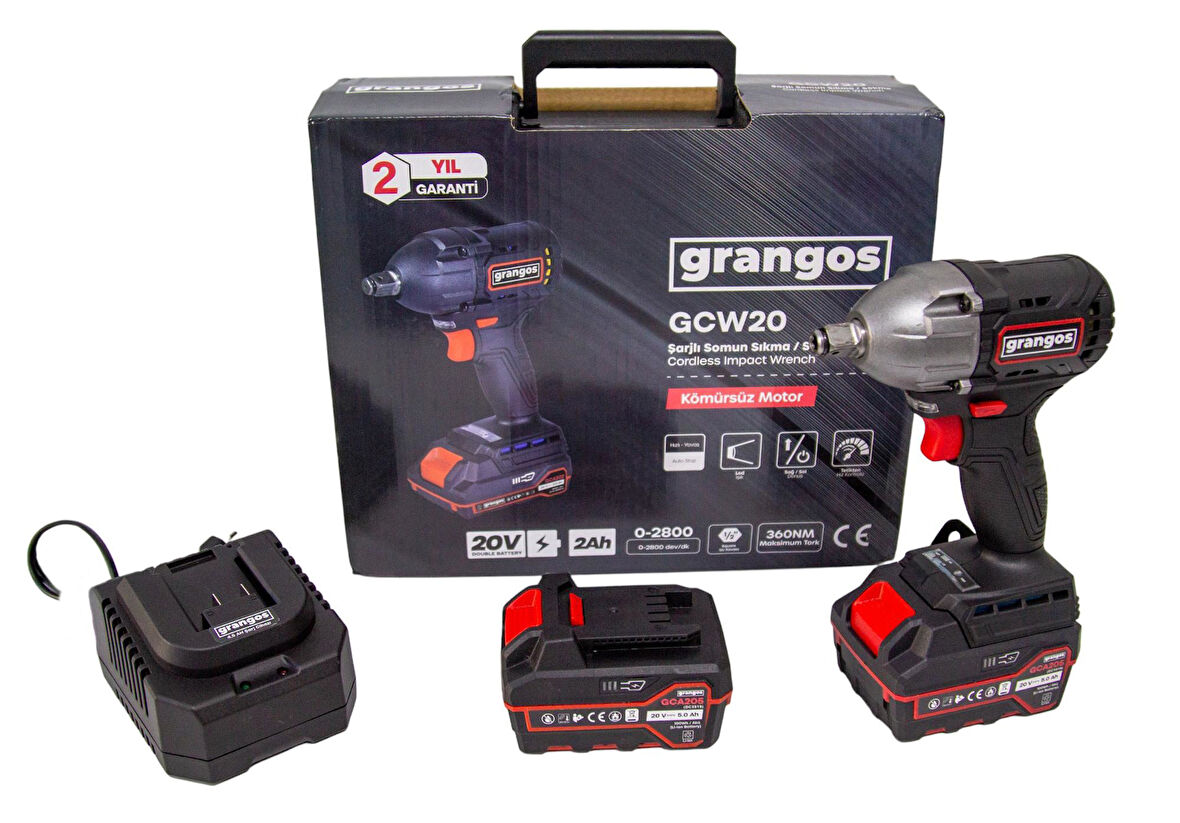 Grangos GCW20-F2 20V 5 Ah Çift Akülü Somun Sıkma Sökme 1/2’’ 360 Nm