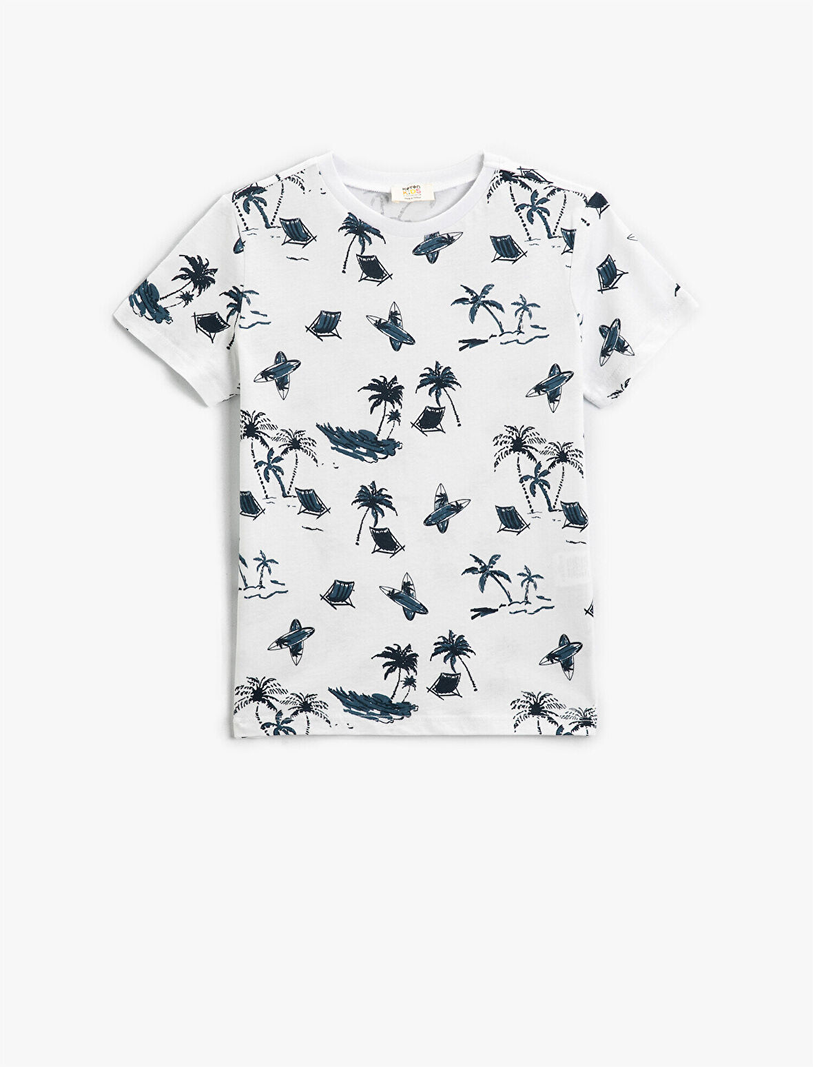 Yaz Temalı Baskılı Kısa Kollu Tişört Pamuklu