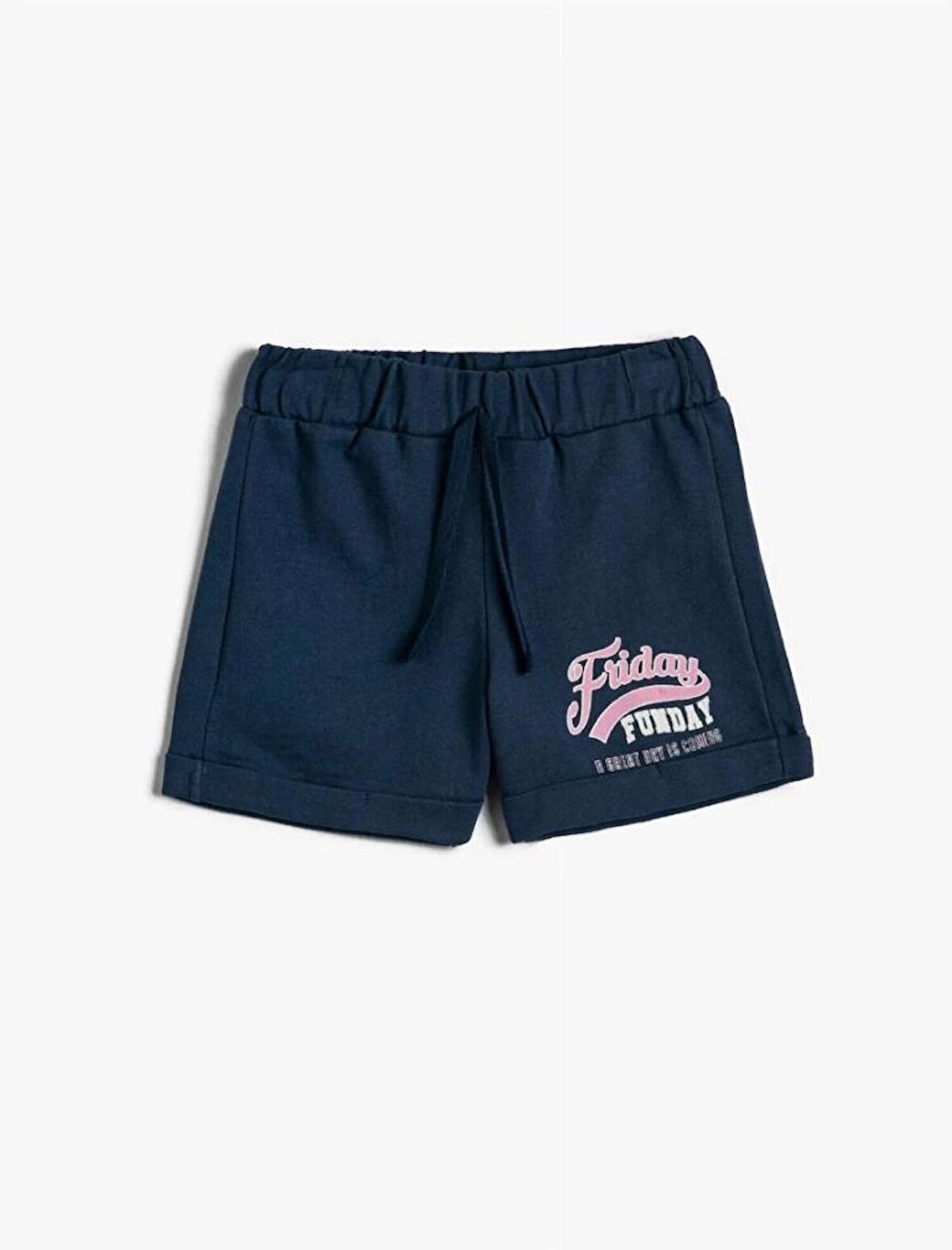 Koton Kız Çocuk Baskılı Kısa Şort Pamuklu Beli Bağcıklı