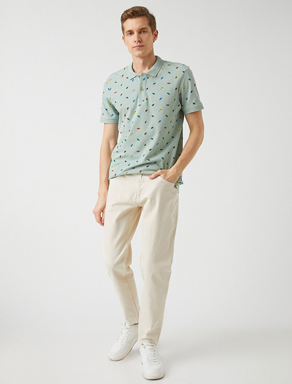 Slim Fit Desenli Polo Yaka Tişört