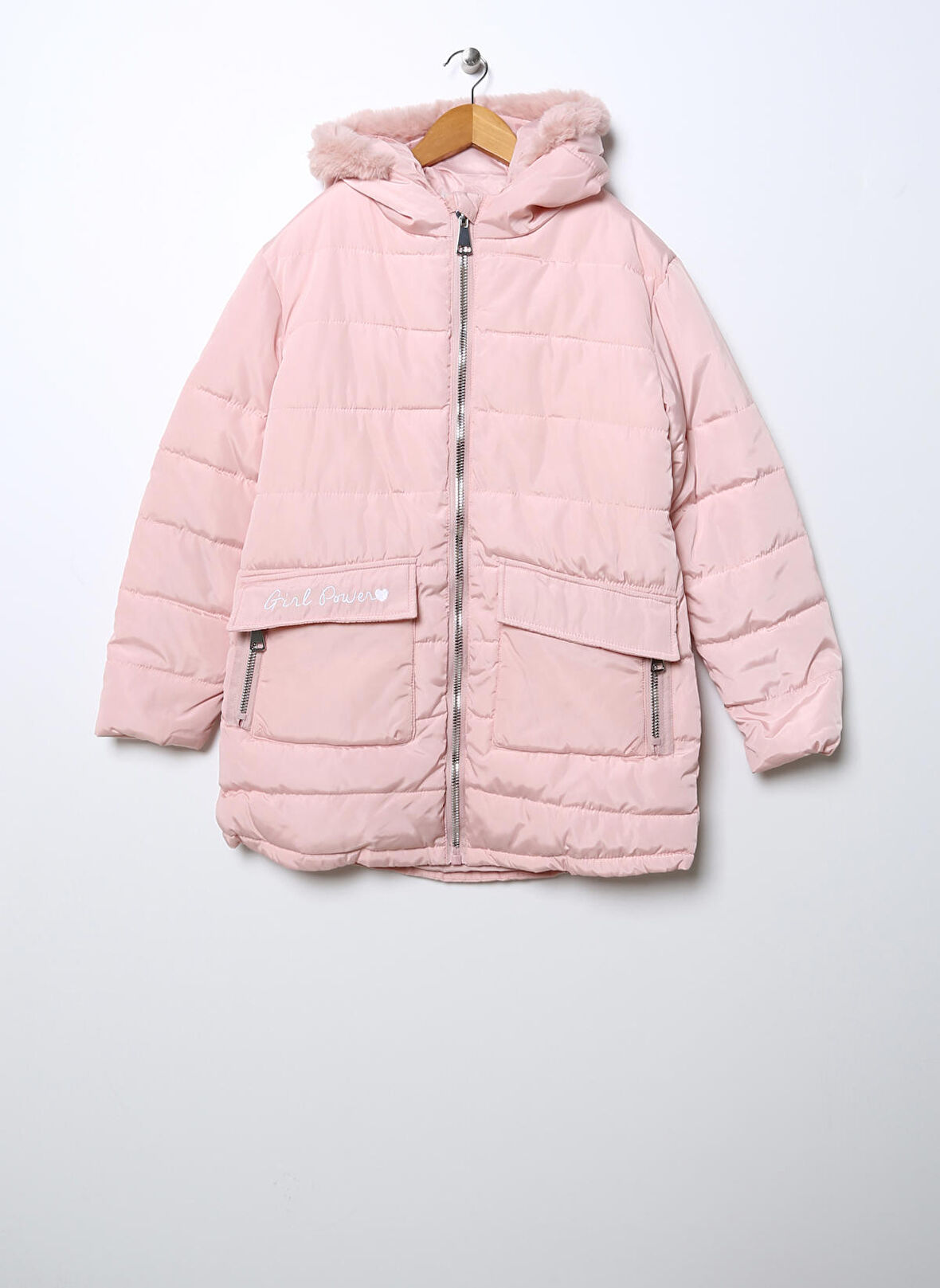 Koton Pembe Kız Çocuk Kapüşonlu Uzun Kollu Düz Mont 3WKG00007AW