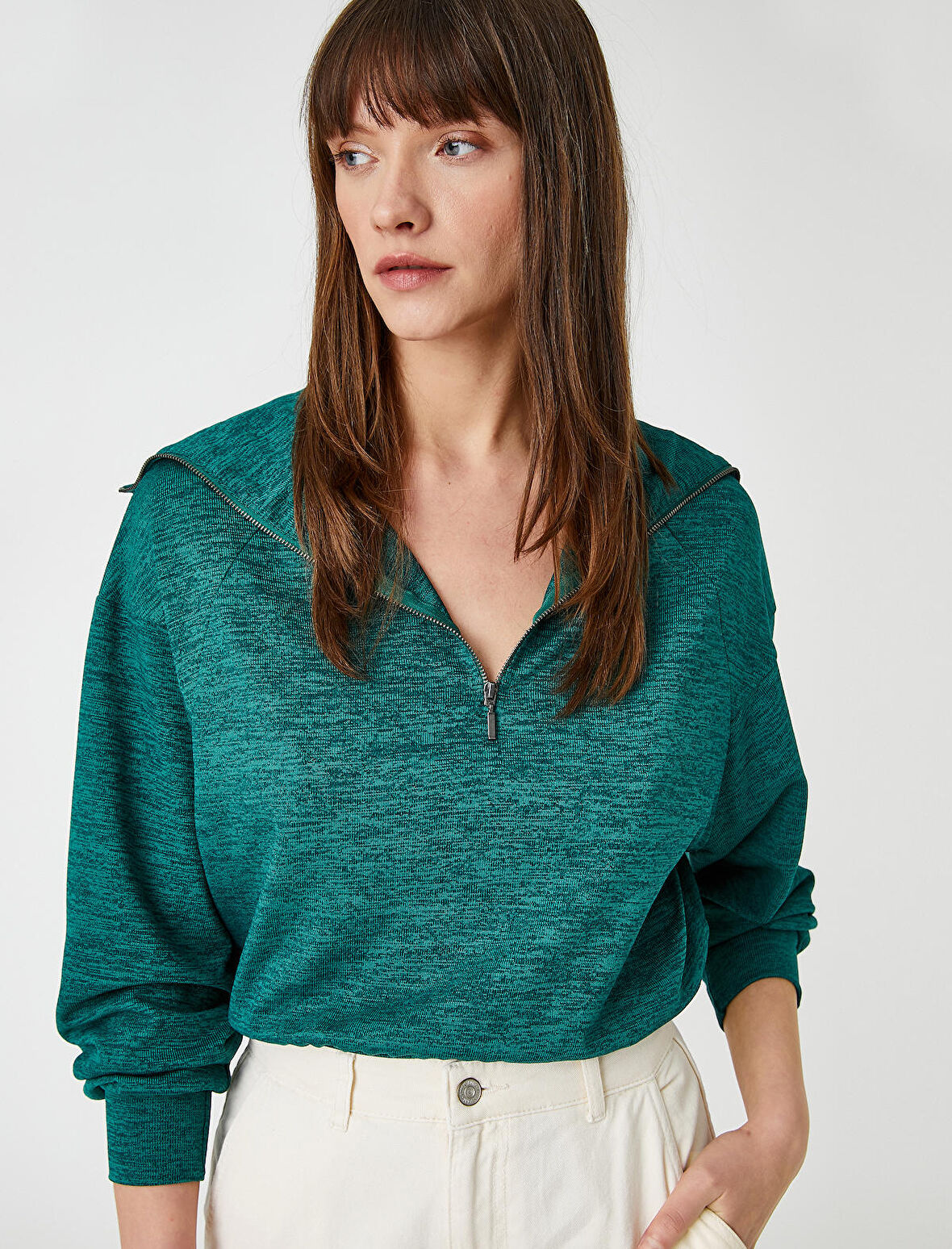 Yarım Fermuarlı Sweatshirt Dik Yaka