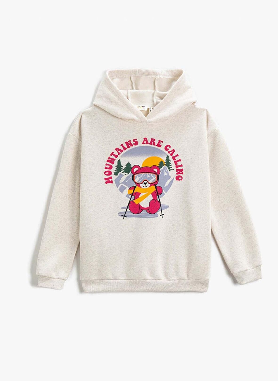 Koton Ekru Kız Çocuk Kapüşonlu Uzun Kollu Baskılı Sweatshirt 3WKG10148AK