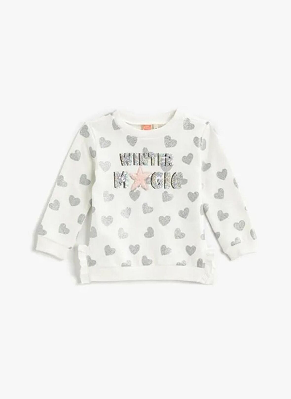 Koton Beyaz Kız Bebek Bisiklet Yaka Uzun Kollu Baskılı Sweatshirt 3WMG10040AK