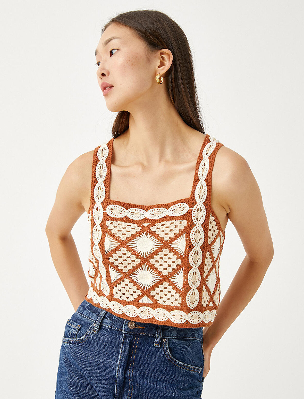 Kroşe Büstiyer Kare Yaka Askılı