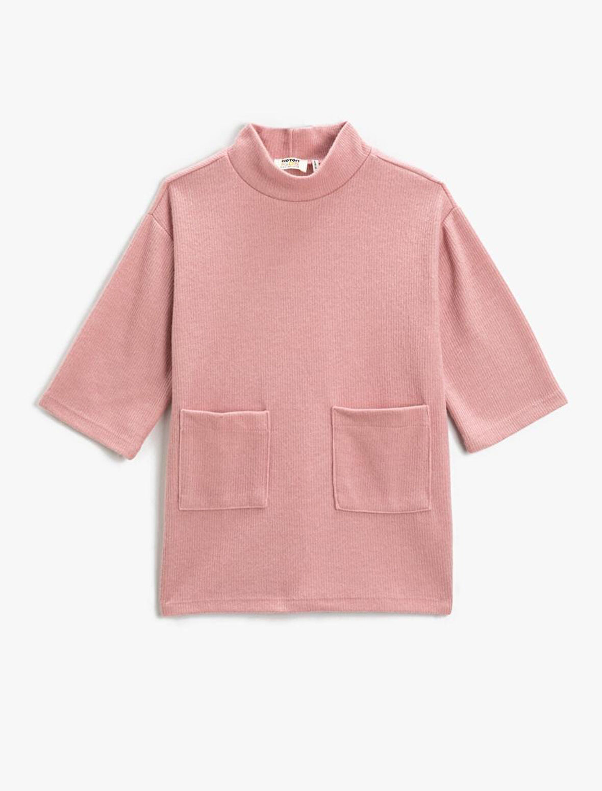 Kız Çocuk Yarım Dik Yaka Yumuşak Dokulu Ribanalı Elbise Cep Detaylı