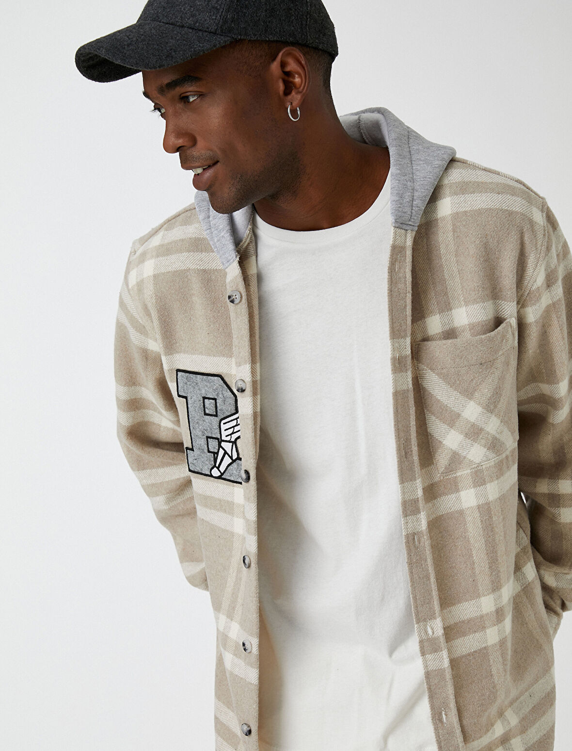 Kolej Baskılı Ekoseli Oduncu Gömleği Kapşonlu 